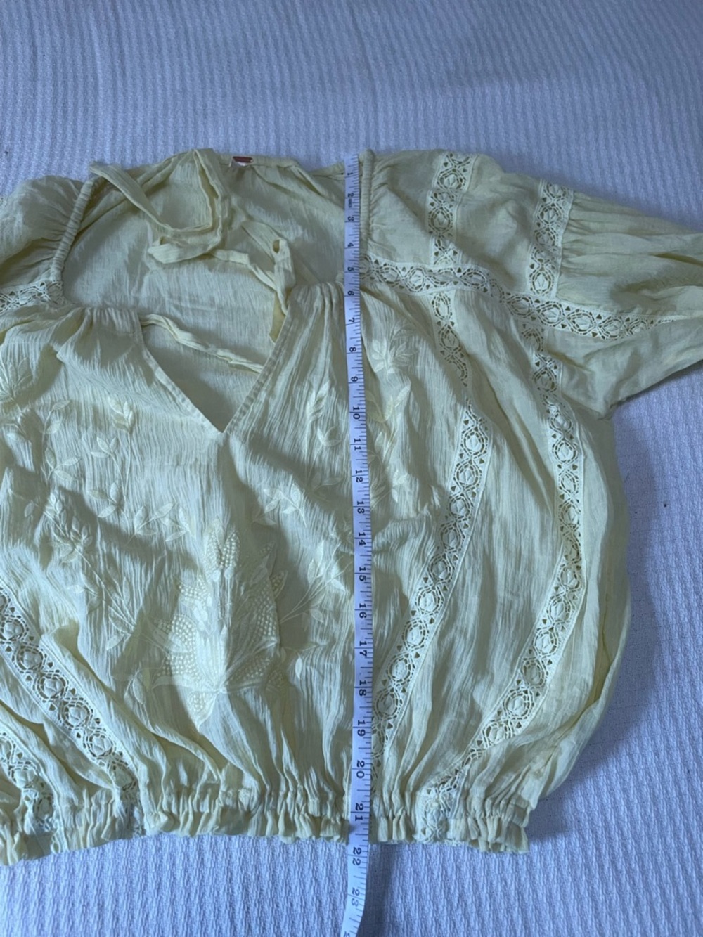 Free People Maria Boho Peasant Blouse Yellow Cottagecore Wheat XS Cotton Lace - Picture 9 of 11